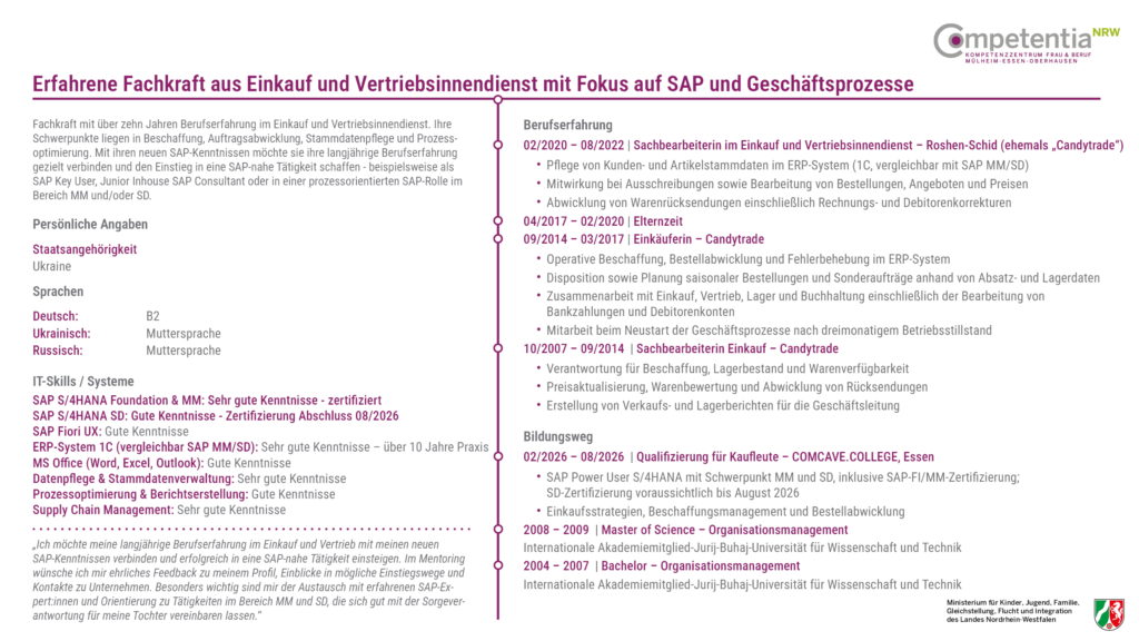 Erfahrene Fachkraft aus Einkauf und Vertriebsinnendienst mit Fokus a